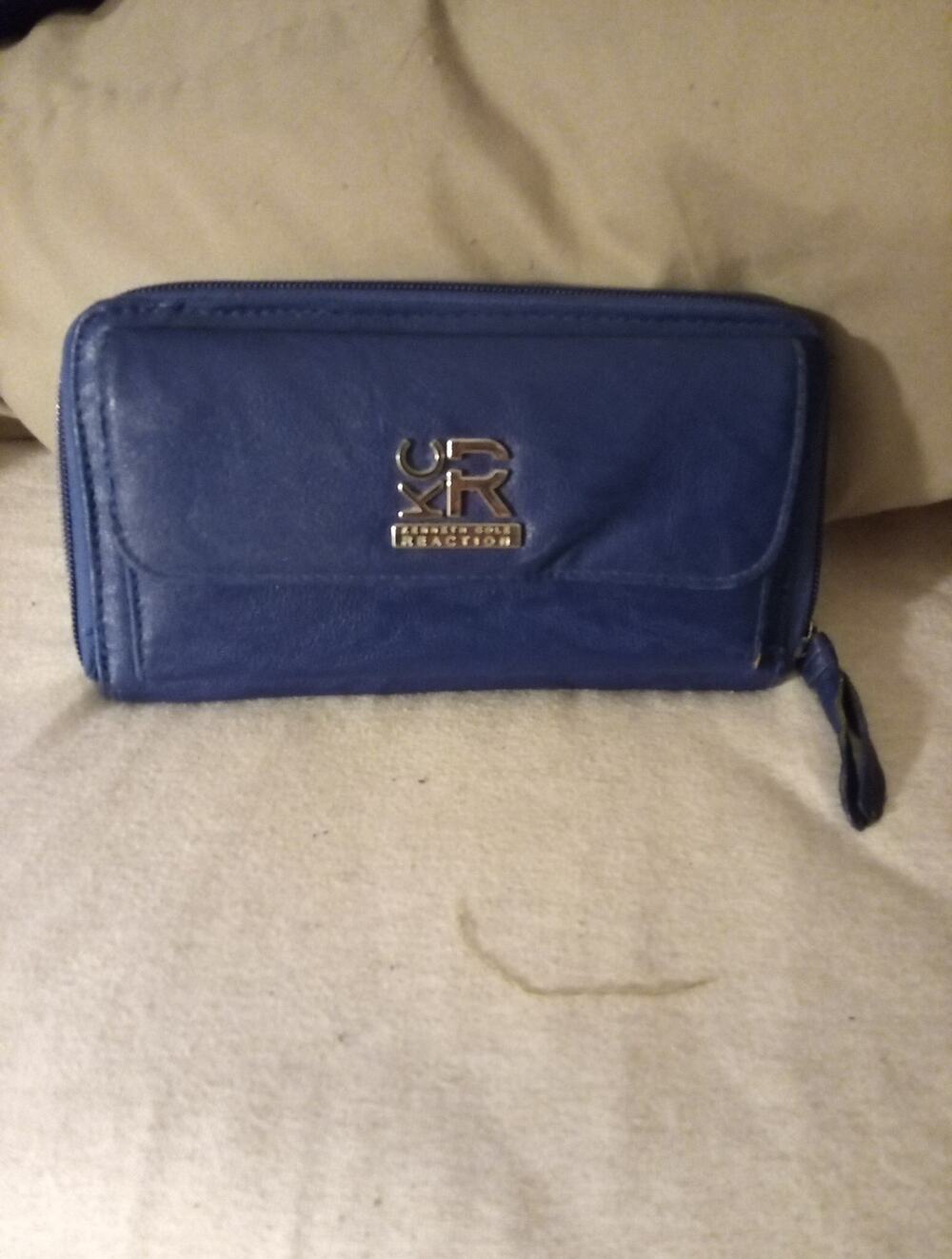 Kenneth Cole Reaction Womens Wallet Clutch Blue Faux Leather Used